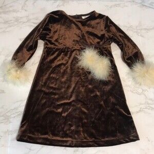 Bonnie jean brown velvet little girls dress with Pom poms size 3t